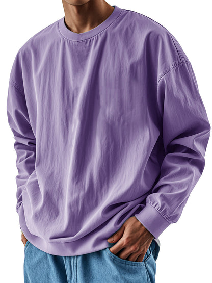 Men's Retro Fashion Pleated Round Neck Long Sleeve T-Shirt