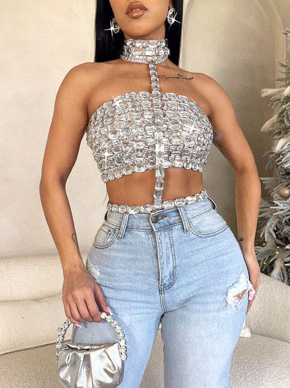 Women's Glamorous Rhinestone Top