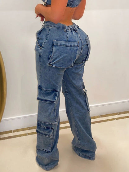 Elastic Waist Pockets Jeans