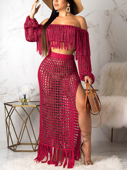 Crochet Tassel Top & Fishnet Skirt Set