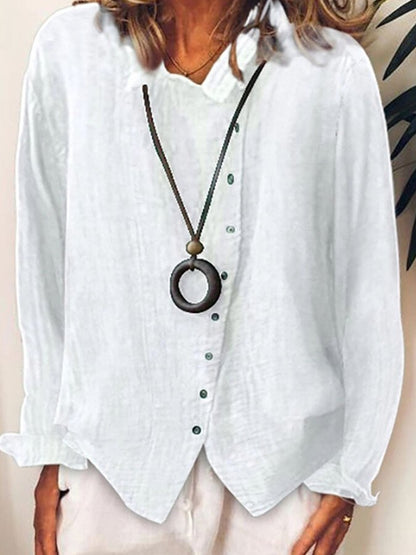 Women's Ladies cotton and linen loose solid color temperament shirt