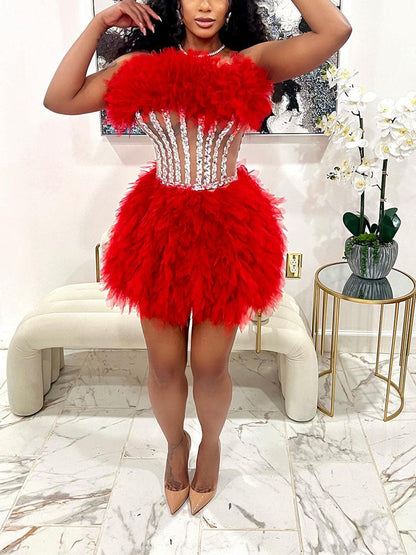 Women's Gorgeous Rhinestone Tulle Party Dress