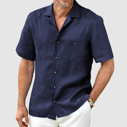 Men's Casual Cotton Linen Pocket Shirt