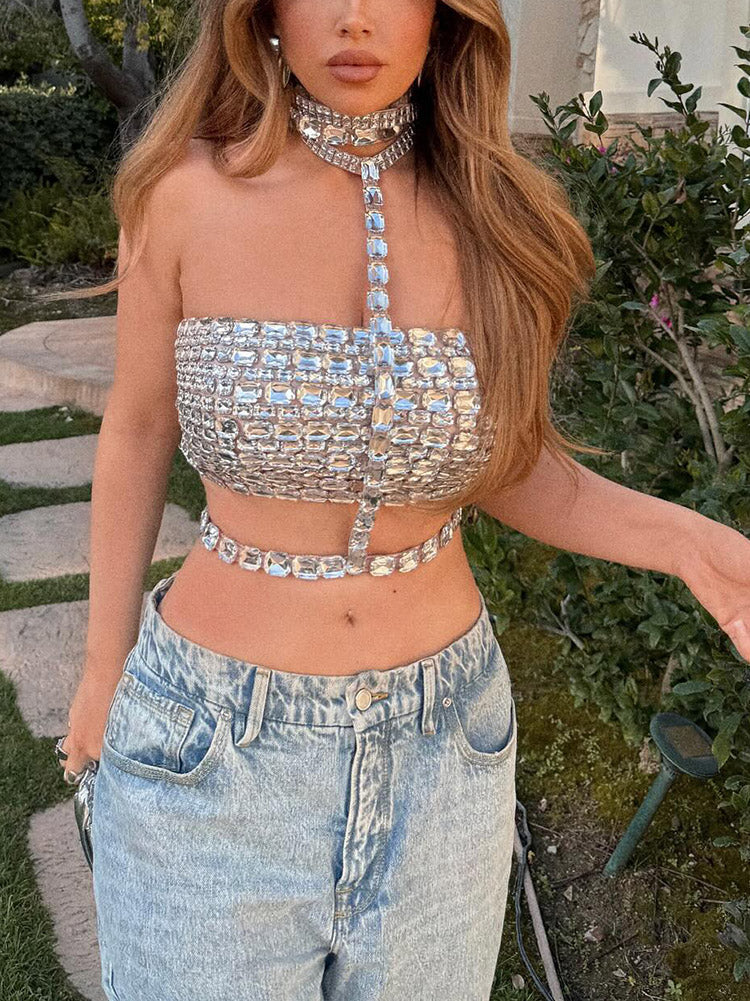 Women's Glamorous Rhinestone Top