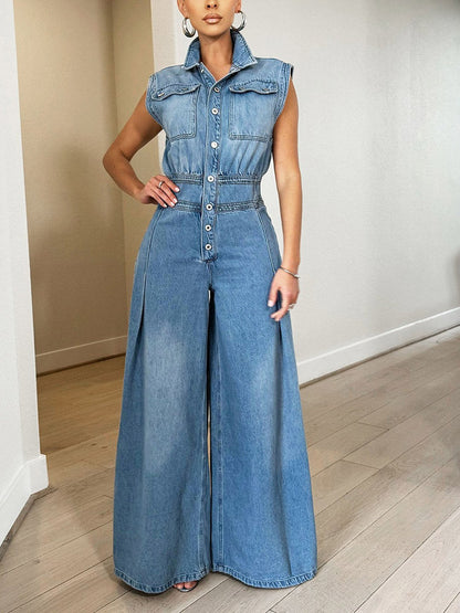 Sleeveless Denim Jumpsuit