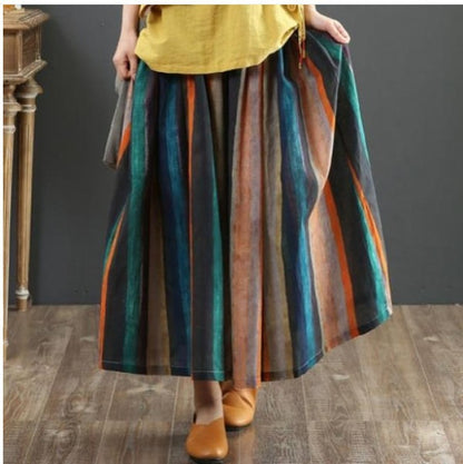 Striped cotton and linen retro skirt