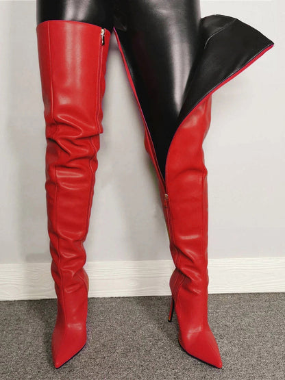 Full Zip Over The Knee Leather Boots