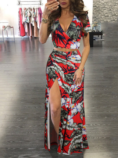 Floral Printed Slit Skirt Set