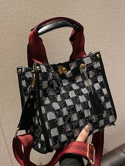 Women's Denim Checkerboard Tote Bag