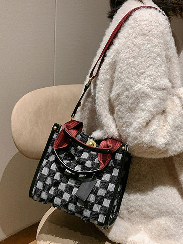 Women's Denim Checkerboard Tote Bag