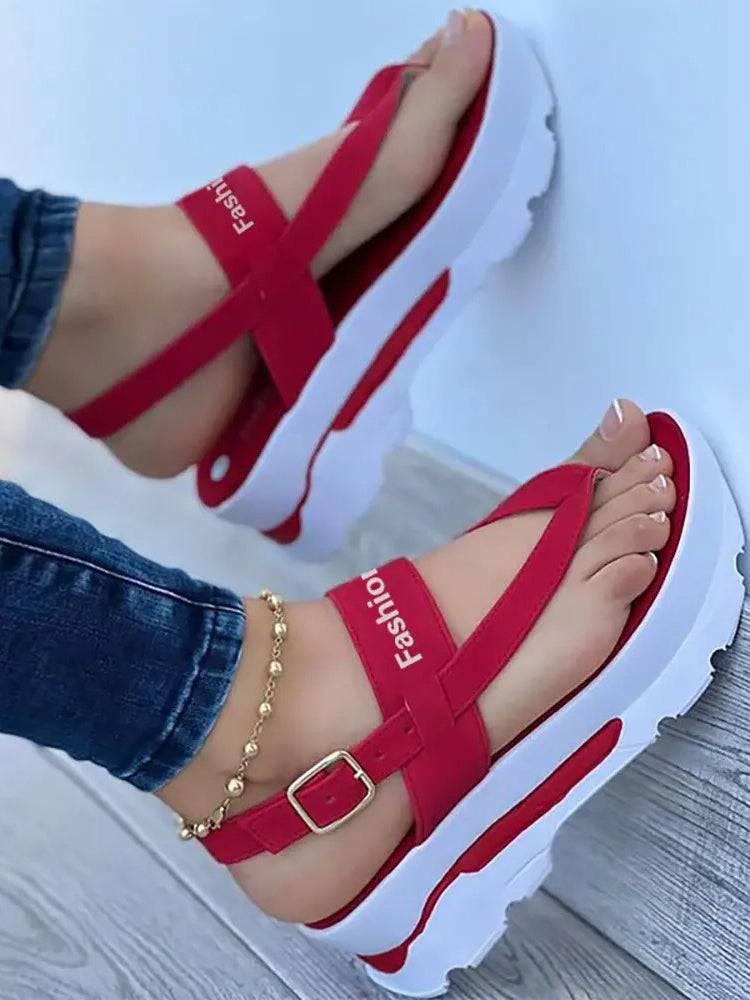 Letter Buckled Platform Sandals