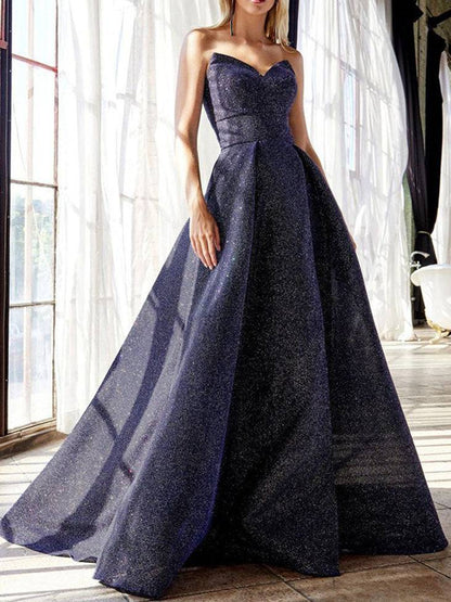 Women's V Neck Slit Glitter Tube Gown