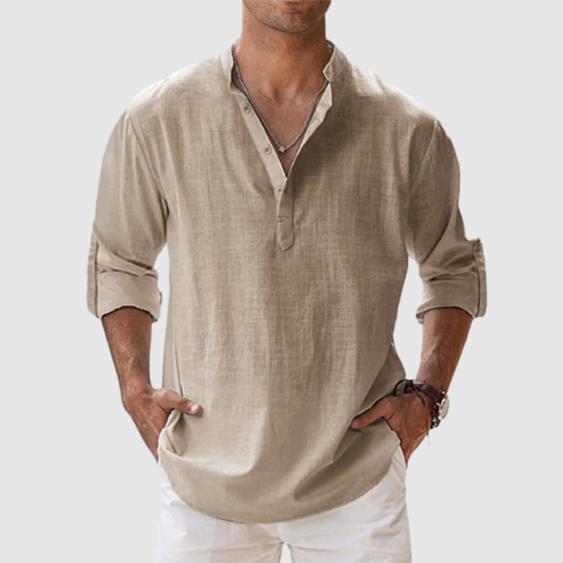 Men's Cotton Linen Casual Long Sleeve Shirt