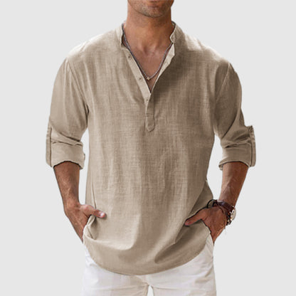 Men's Cotton Linen Casual Long Sleeve Shirt