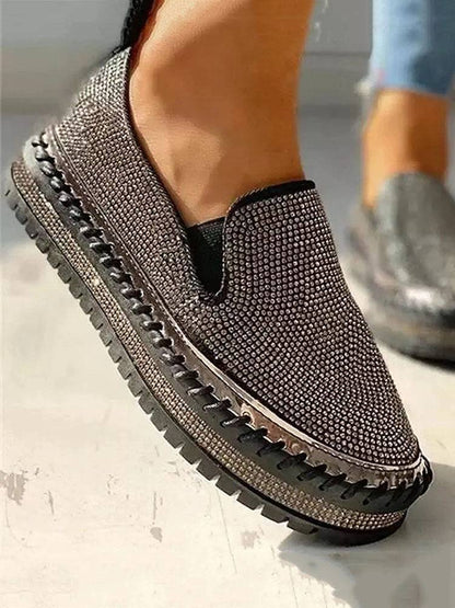 Rhinestone Platform Slip On Shoes