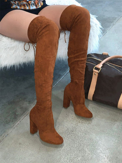 Suede Tie Back Boots