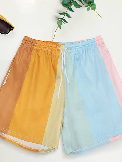 Women's Printed Rainbow Elastic Drawstring Shorts