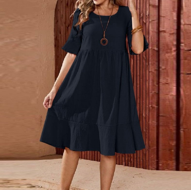 round Neck Asymmetric Skirt Dress