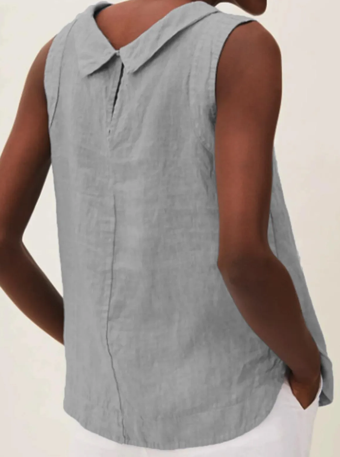 Linen Short-sleeved Blouse With A Round Neck