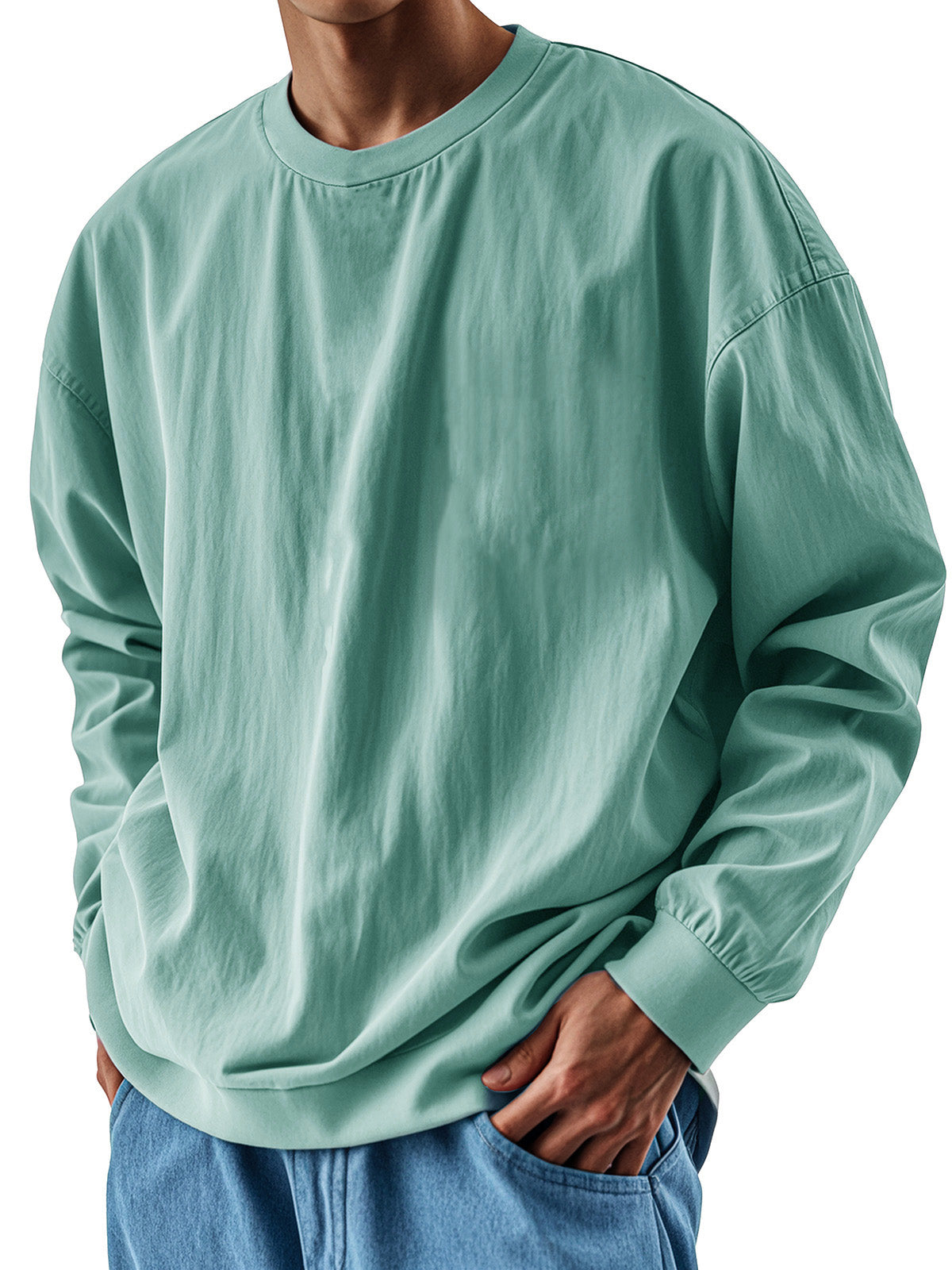 Men's Retro Fashion Pleated Round Neck Long Sleeve T-Shirt