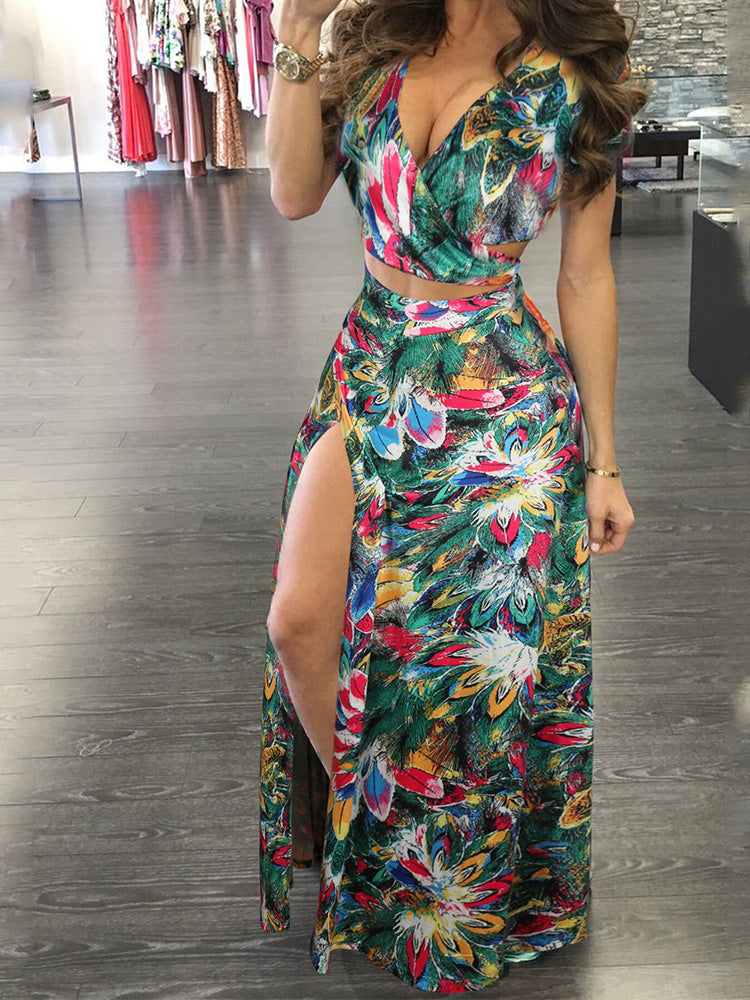 Floral Printed Slit Skirt Set