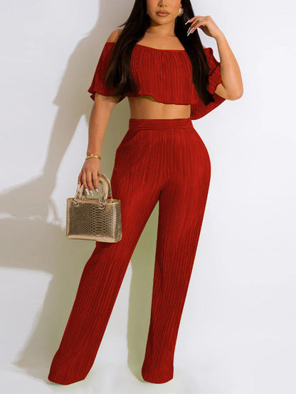 Off Shoulder Pleated 2PC Set