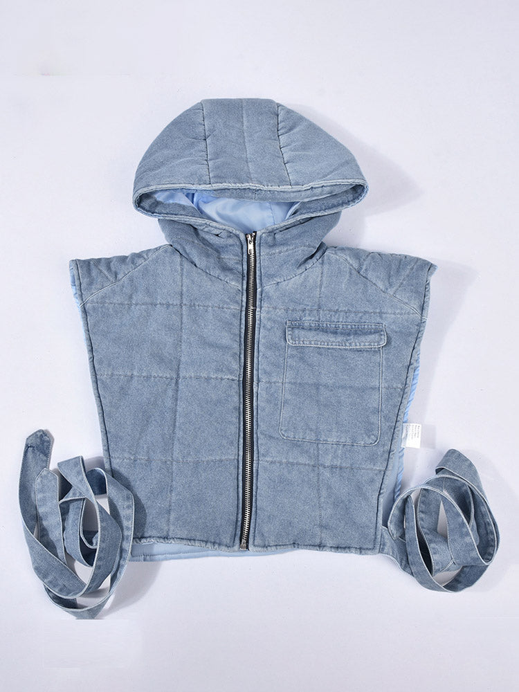 Denim Hooded Puffer Vest