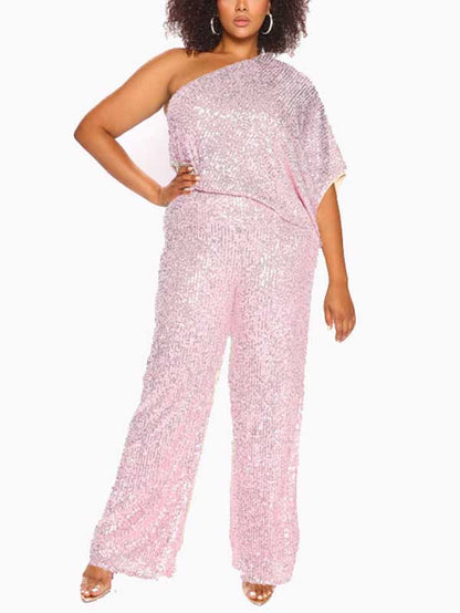 Women's One Shoulder Sequin Jumpsuit