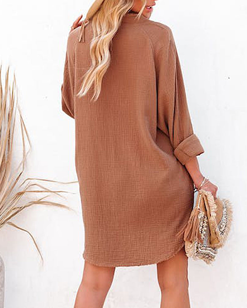 Loose Mid-length Jacket Casual Solid Color Shirt Mini Dress