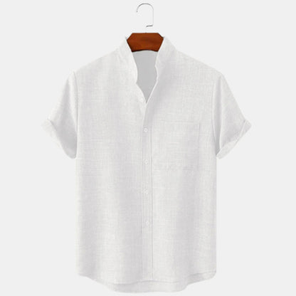 Men's Solid Color Linen Short Sleeve Lapel Shirt