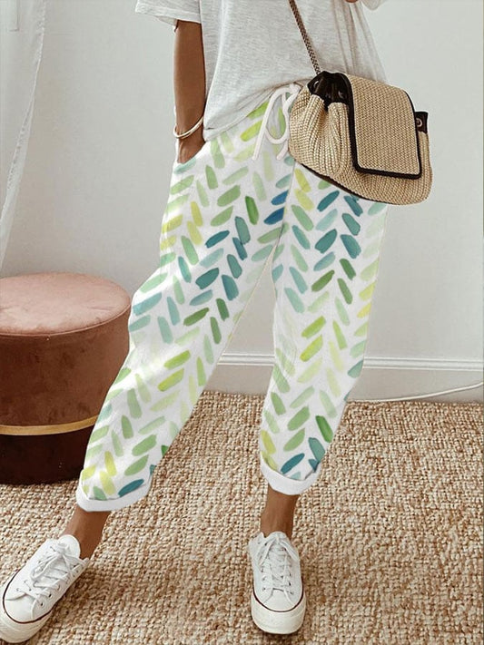 Women's Watercolor Leaf Print Lace-up Lounge Pants