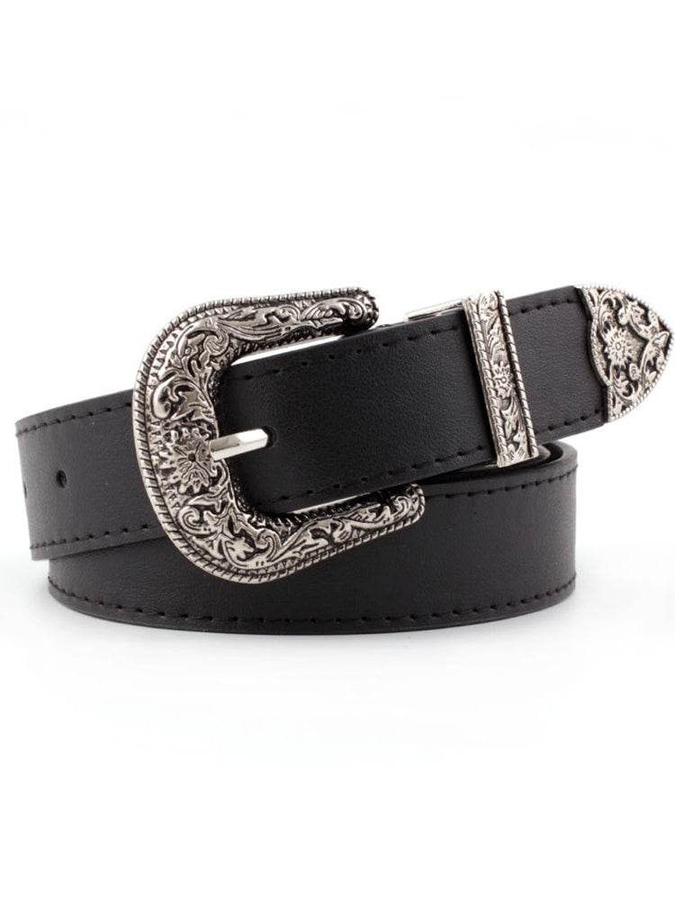 Western Vintage Carved Buckle Basic Belt