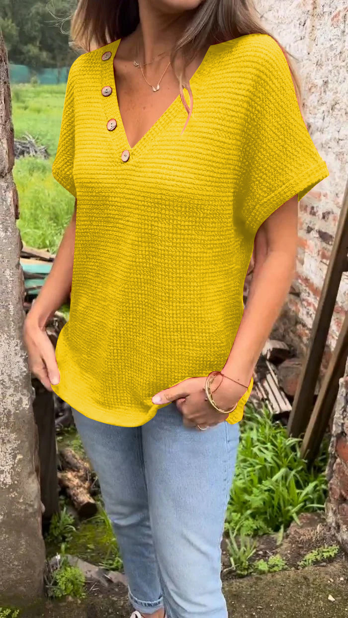 Women's Knitted Cotton and Linen V-neck Top