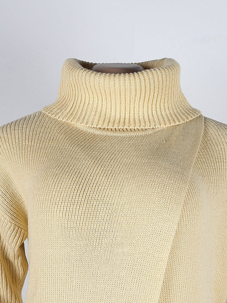 Knitted Turtleneck Slit Hem Sweater