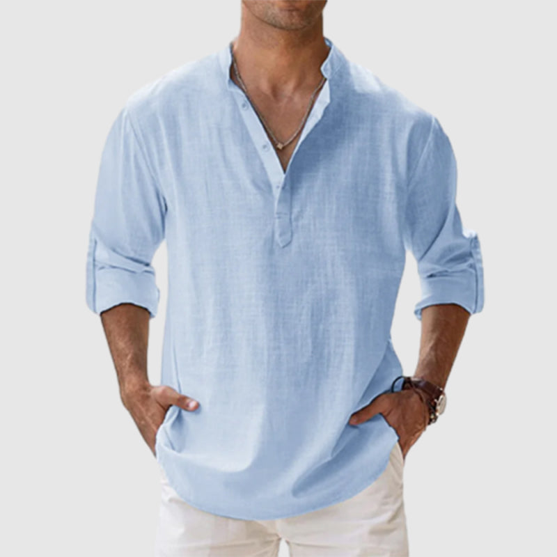 Men's Cotton Linen Casual Long Sleeve Shirt