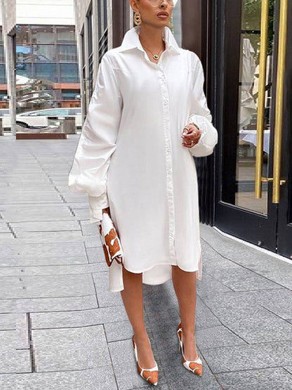 Turndown Collar Long Sleeve Shirt Dress