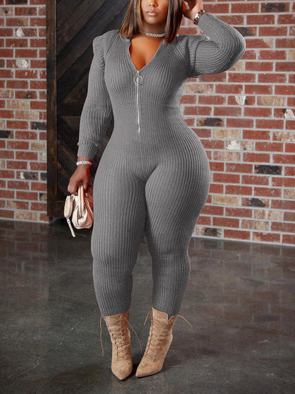 Knitted Padded Shoulder Hooded Jumpsuit