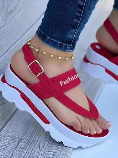 Letter Buckled Platform Sandals