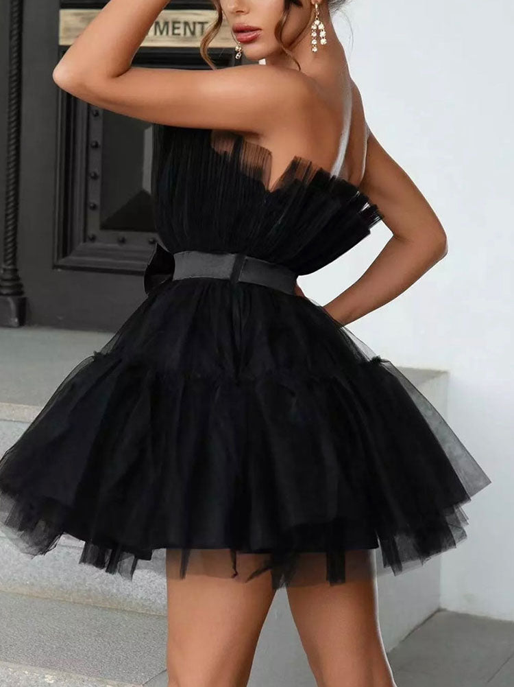 Women's Bow Decor Layered Tulle Cocktail Dress