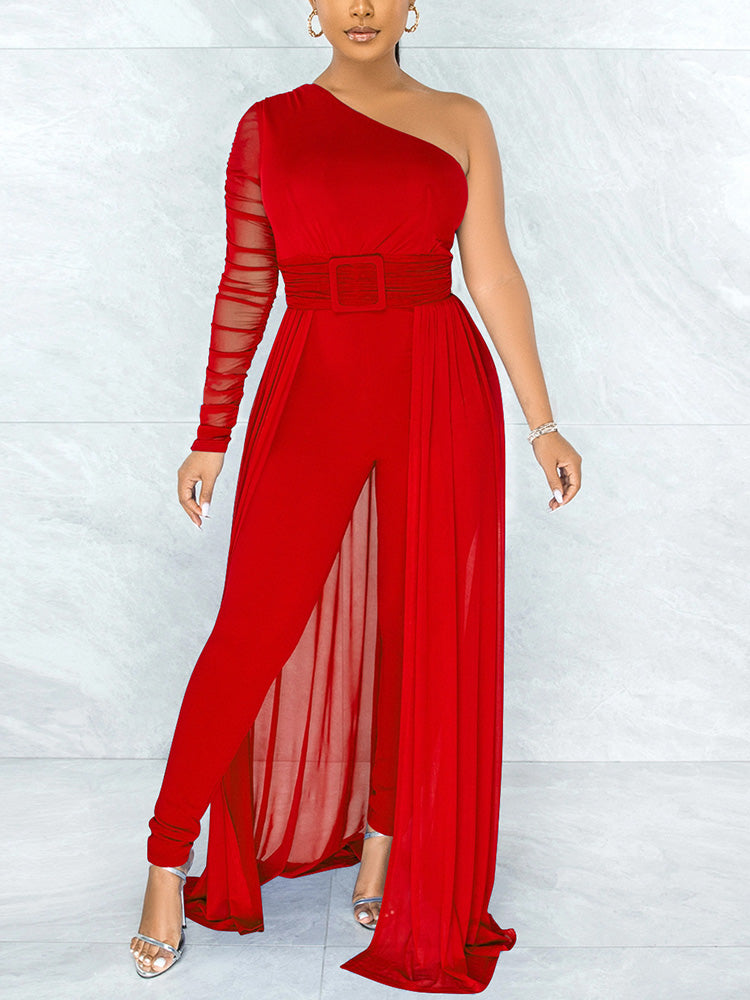 Women's Mesh One Shoulder Jumpsuit