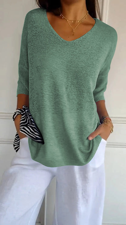 Women's Solid Color Knitted V-neck Top