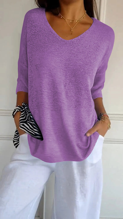 Women's Solid Color Knitted V-neck Top