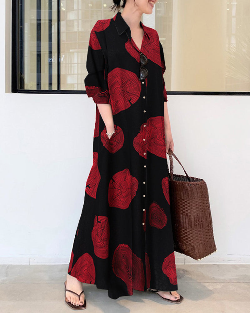 Color Block Long Sleeve Linen Long Dress Printed Contrast Loose Plus Size Maxi Dresses