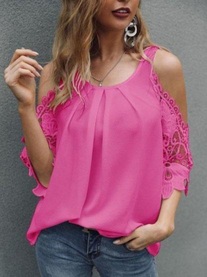 Woman's Lace Stitching Hollow Blouse