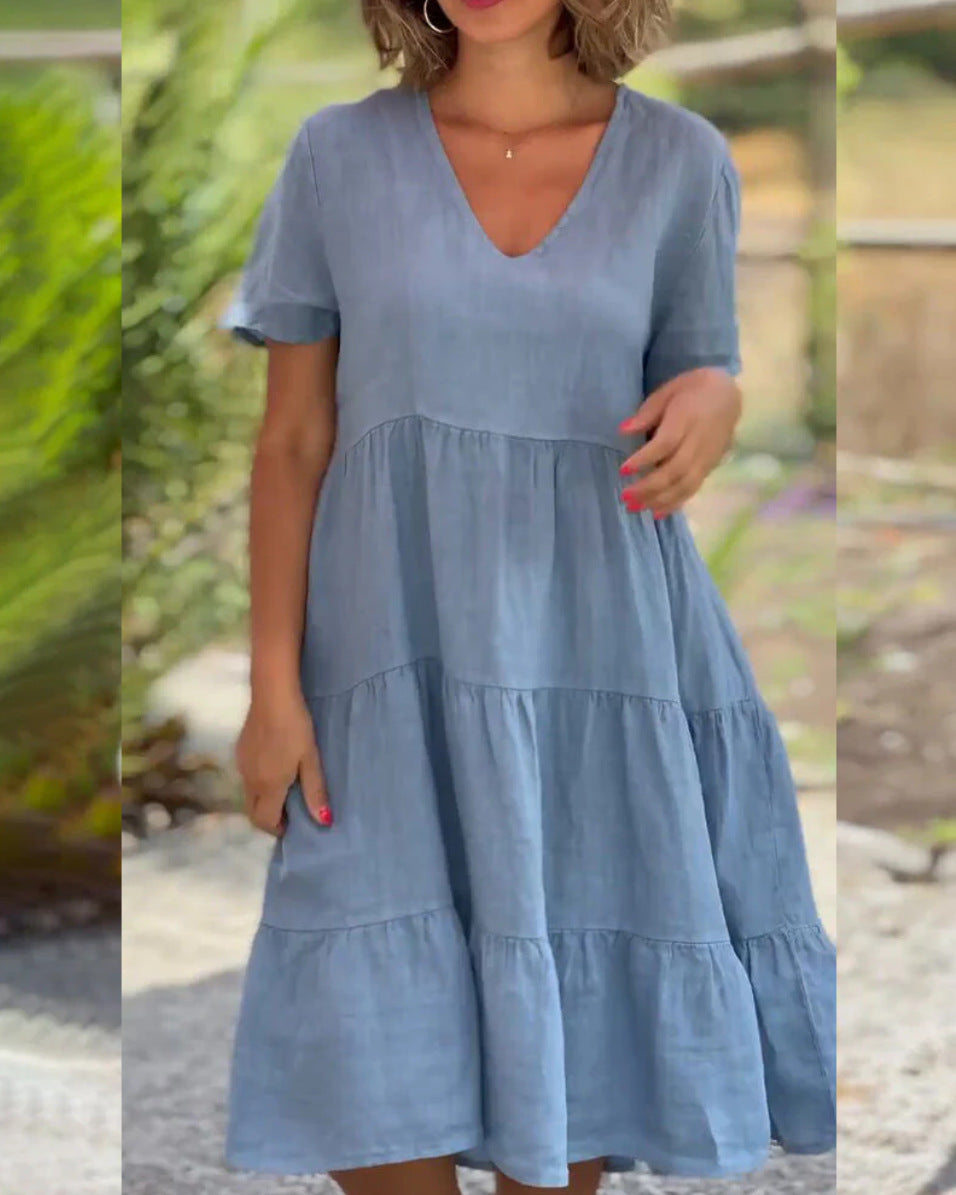 Summer New V-neck Large Swing Skirt Dress