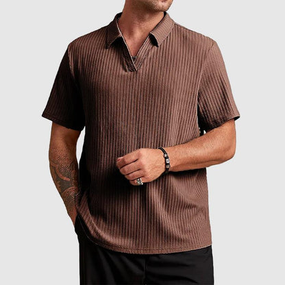 Men's Cotton Knit Striped Polo Shirt