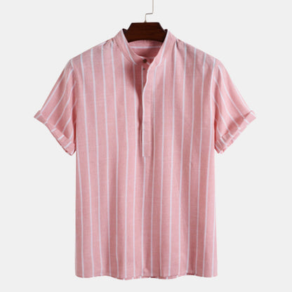 Men's Half Button Casual Striped Office Shirt