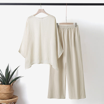 New Casual Short-Sleeved Wide-Leg Pants Two-Piece Set