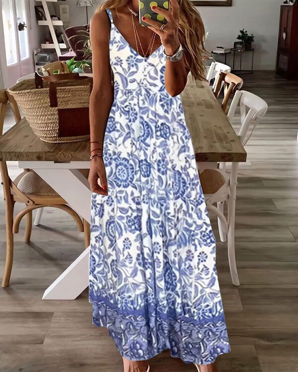 Casual Holiday V-neck Floral Strap Dress