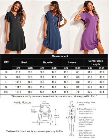 Women's Nightgown Short Sleeve Sleepshirt V-Neck Sleepwear Soft Nightshirt Pajama Dress